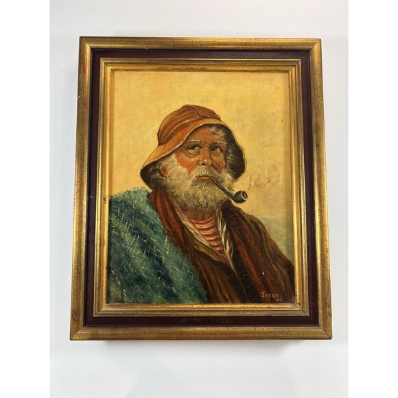 Old Fisherman Painting “old Salt” Acrylic On Canvas Framed Realism Vintage 1964 - Picture 1 of 15